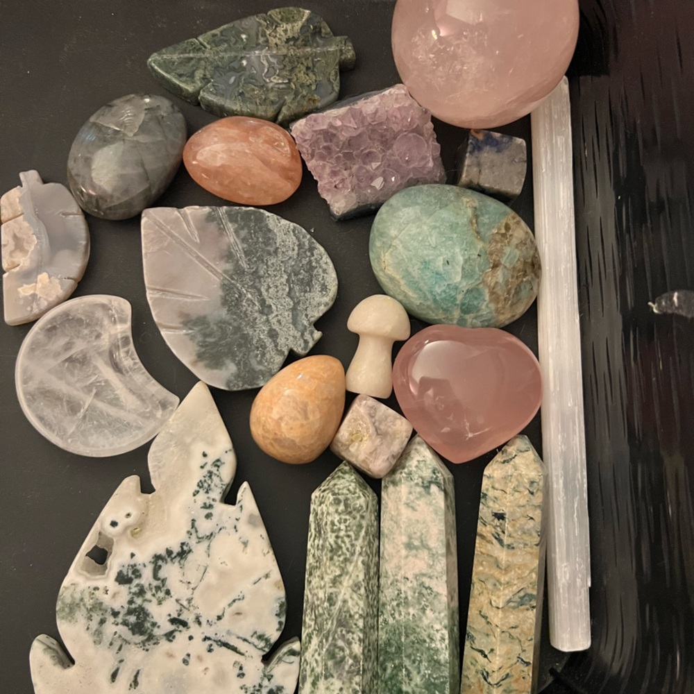 Assorted Natural Crystal Gem Stone Collection - Green, Pink, and White